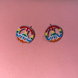 Rainbow peace sign earrings